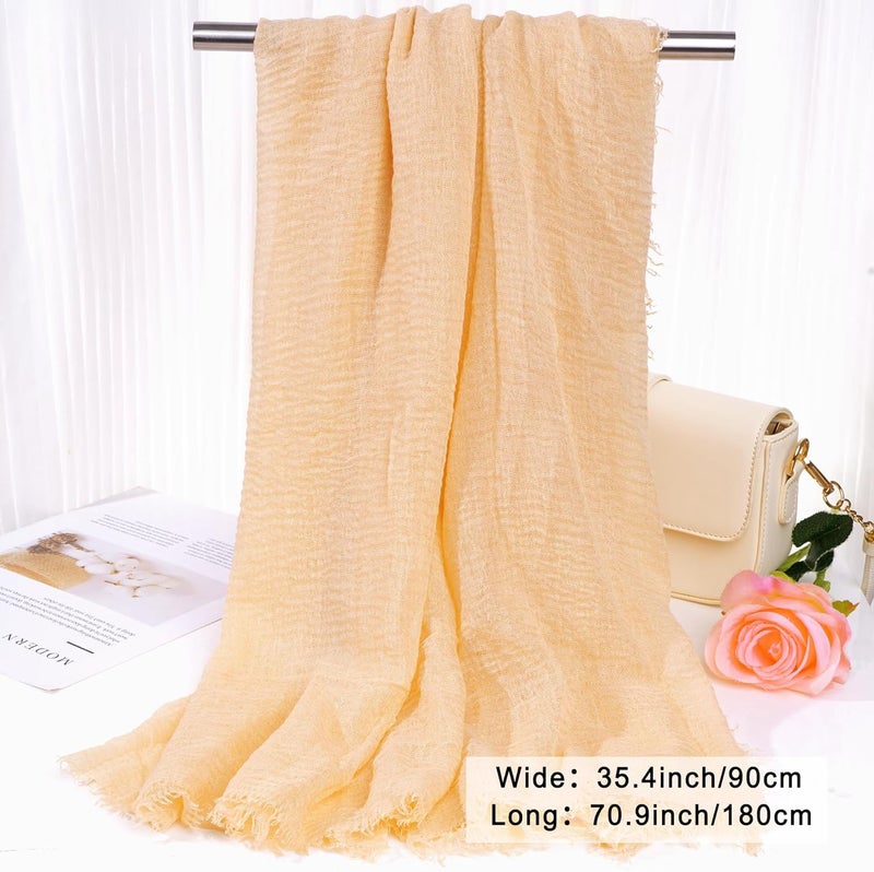 Nydotd Women Summer Cotton Linen Scarf Crinkle Long Beach Shawl Wrap hijab with Fringe - Image 2